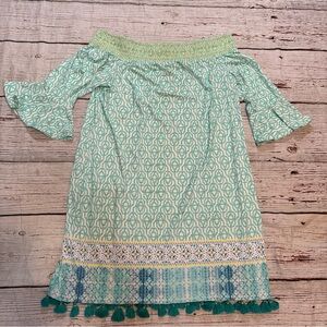 Cabana Life Green White Off-Shoulder Women’s Dress